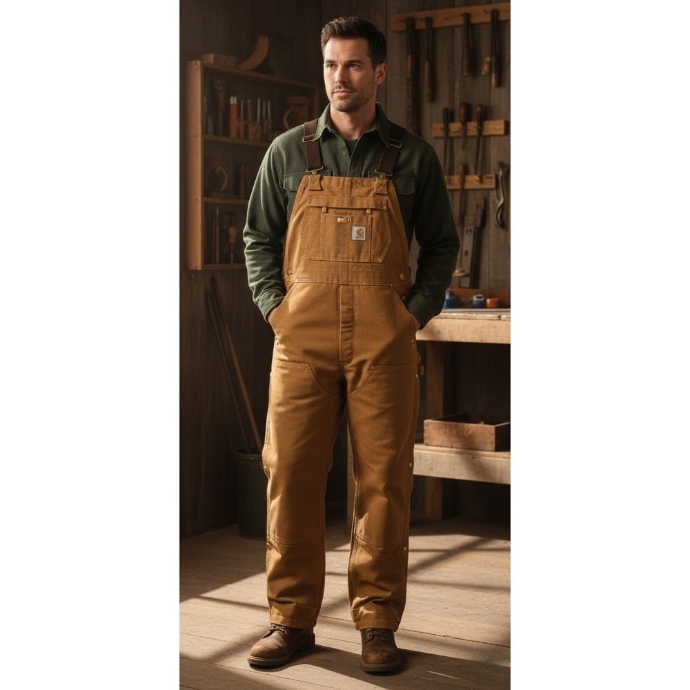 Carhartt Mens Firm Duck Insulated Bib Overalls Brown Loose Fit Sz M OR4393-M NWT